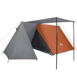 Cort camping 3 persoane gri/portocaliu 465x220x170cm tafta 185t, 4 image