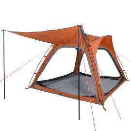 Cort camping 4 persoane gri/portocaliu 240x221x160cm tafta 185t, 5 image