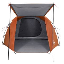 Cort camping 4 persoane gri/portocaliu 420x260x153cm tafta 185t, 7 image