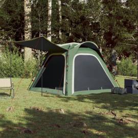 Cort de camping 4 persoane, verde, 240x221x160 cm, tafta 185t, 3 image