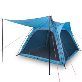 Cort de camping 4 persoane albastru, 240x221x160 cm, tafta 185t, 2 image