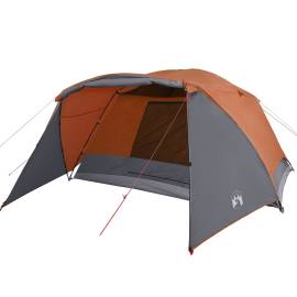 Cort camping 6 persoane gri/portocaliu 412x370x190cm tafta 190t, 4 image