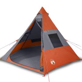 Cort camping 7 persoane gri/portocaliu 350x350x280cm tafta 185t, 2 image