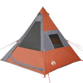 Cort camping 7 persoane gri/portocaliu 350x350x280cm tafta 185t, 6 image