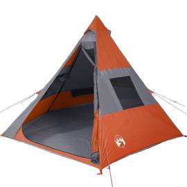 Cort camping 7 persoane gri/portocaliu 350x350x280cm tafta 185t, 4 image