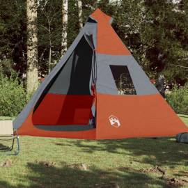 Cort camping 7 persoane gri/portocaliu 350x350x280cm tafta 185t, 3 image