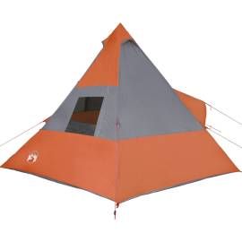 Cort camping 7 persoane gri/portocaliu 350x350x280cm tafta 185t, 8 image