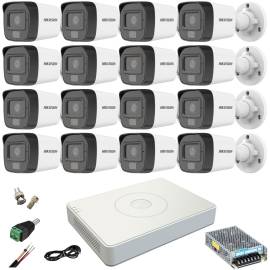 Sistem supraveghere hikvision 16 camere 2mp dual light ir 25m wl 20m dvr 4mp cu accesorii incluse