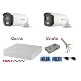 Sistem supraveghere hikvision 2 camere 5mp ultra hd color vu full time color noaptea dvr 4 canale