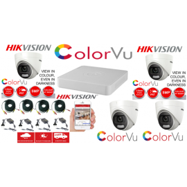 Sistem supraveghere profesional  hikvision color vu 4 camere 5mp ir20m, dvr 4 canale, full accesorii