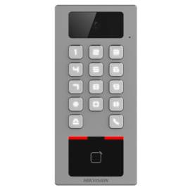 Terminal control acces si interfon cu tastatura si cititor card, rezolutie 2mp, wi-fi, rs485, alarma - hikvision - ds-k1t502dbwx-c