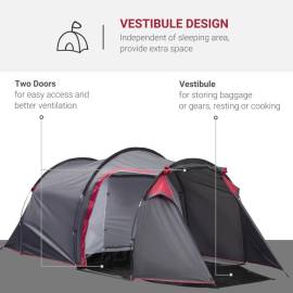 Cort camping, 2 persoane, impermeabil, cu vestibul, gri, 426x206x154 cm, 7 image