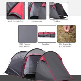 Cort camping, 2 persoane, impermeabil, cu vestibul, gri, 426x206x154 cm, 5 image