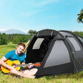 Cort camping, 3-4 persoane, impermeabil, cu vestibul, negru, 475x264x172 cm, 10 image