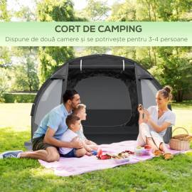 Cort camping, 3-4 persoane, impermeabil, cu vestibul, negru, 475x264x172 cm, 8 image