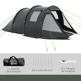 Cort camping, 3-4 persoane, impermeabil, cu vestibul, negru, 475x264x172 cm, 5 image