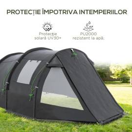 Cort camping, 3-4 persoane, impermeabil, cu vestibul, negru, 475x264x172 cm, 7 image