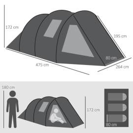 Cort camping, 3-4 persoane, impermeabil, cu vestibul, negru, 475x264x172 cm, 9 image
