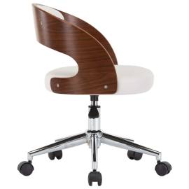 Scaun de birou pivotant, alb, lemn curbat și piele ecologică, 4 image