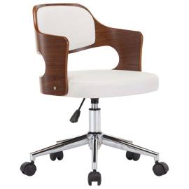 Scaun de birou pivotant, alb, lemn curbat și piele ecologică, 2 image