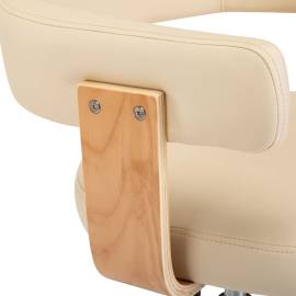 Scaun de birou pivotant, crem, lemn curbat și piele ecologică, 6 image