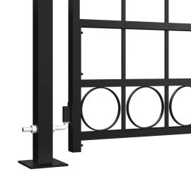 Poartă de gard cu vârf arcuit și 2 stâlpi, negru, 105 x 204 cm, 3 image
