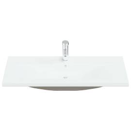 Chiuvetă încorporată cu robinet, alb, 101x39x18 cm, ceramică, 3 image