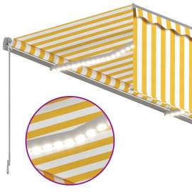 Copertină automată cu stor&senzor vânt&led, galben&alb, 4x3 m, 5 image