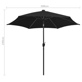 Umbrelă de soare, led-uri și stâlp aluminiu, negru, 300 cm, 8 image
