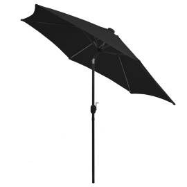 Umbrelă de soare, led-uri și stâlp aluminiu, negru, 300 cm, 4 image