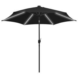 Umbrelă de soare, led-uri și stâlp aluminiu, negru, 300 cm, 2 image