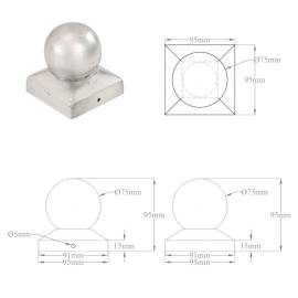 Capace stâlpi tip glob, 6 buc., 91 x 91 mm, metal galvanizat, 9 image