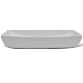 Chiuvetă de baie cu robinet mixer, ceramică, dreptunghiular alb, 6 image