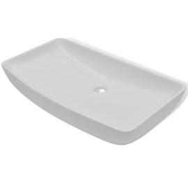 Chiuvetă de baie cu robinet mixer, ceramică, dreptunghiular alb, 4 image