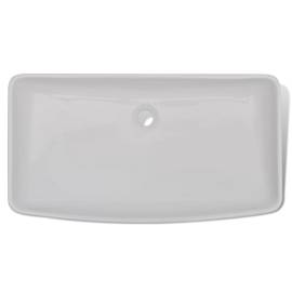 Chiuvetă de baie cu robinet mixer, ceramică, dreptunghiular alb, 5 image