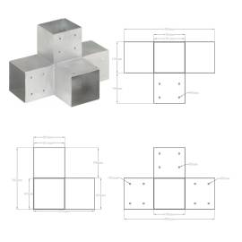 Conectori grindă, formă x, 4 buc, 101x101 mm, metal galvanizat, 8 image