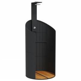 Duș de exterior, negru, 100x100x241,5 cm, poliratan/lemn acacia, 2 image