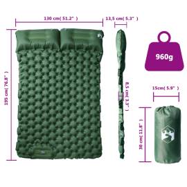 Saltea de camping auto-gonflabilă, cu perne, 2 persoane, verde, 5 image