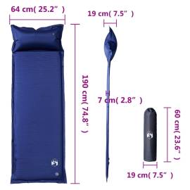 Saltea de camping auto-gonflabilă cu pernă 1 persoană bleumarin, 5 image