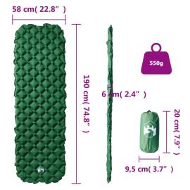 Saltea gonflabilă de camping, 1 persoană, verde, 190x58x6 cm, 5 image