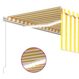 Copertină retractabilă manual cu stor&led, galben&alb, 4x3 m, 5 image