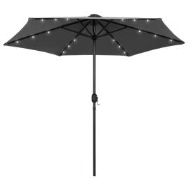 Umbrelă de soare cu led și stâlp aluminiu, antracit, 270 cm