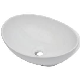 Chiuvetă de baie cu robinet mixer, ceramică, oval, alb, 5 image