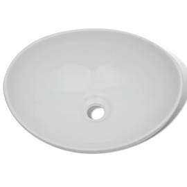 Chiuvetă de baie cu robinet mixer, ceramică, oval, alb, 6 image