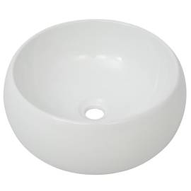 Chiuvetă de baie cu robinet mixer, ceramică, rotund, alb, 4 image