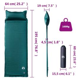 Saltea camping auto-gonflabilă, cu pernă, 1 persoană, verde, 5 image