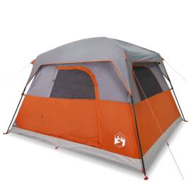 Cabină cort de camping 4 persoane gri și portocaliu impermeabil, 2 image