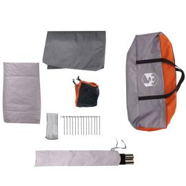 Cort camping cu verandă 4 persoane, gri/portocaliu, impermeabil, 11 image