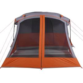 Cort camping cu verandă 4 persoane, gri/portocaliu, impermeabil, 6 image
