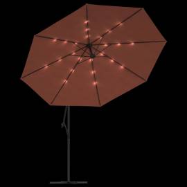 Umbrelă în consolă cu led-uri, cărămiziu, 350 cm, 6 image